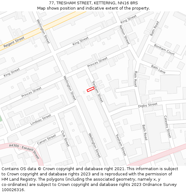 77, TRESHAM STREET, KETTERING, NN16 8RS: Location map and indicative extent of plot