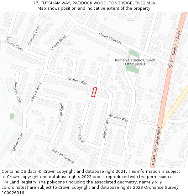 77, TUTSHAM WAY, PADDOCK WOOD, TONBRIDGE, TN12 6UA: Location map and indicative extent of plot