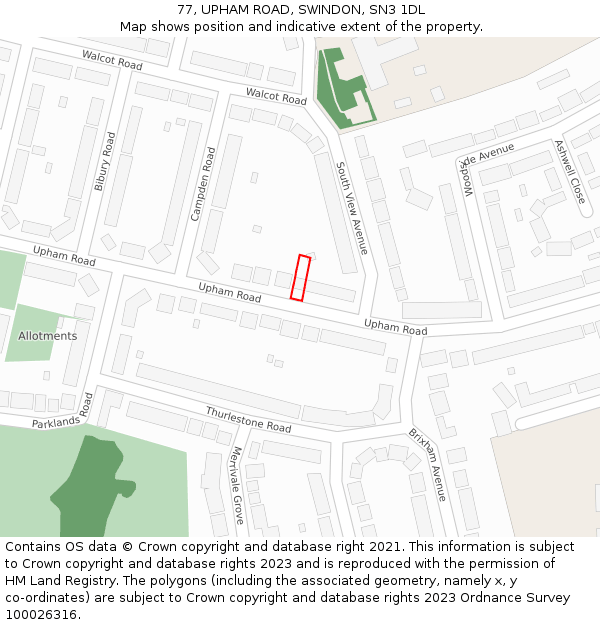 77, UPHAM ROAD, SWINDON, SN3 1DL: Location map and indicative extent of plot