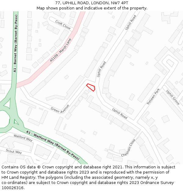 77, UPHILL ROAD, LONDON, NW7 4PT: Location map and indicative extent of plot