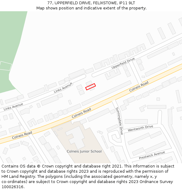 77, UPPERFIELD DRIVE, FELIXSTOWE, IP11 9LT: Location map and indicative extent of plot