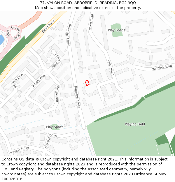 77, VALON ROAD, ARBORFIELD, READING, RG2 9QQ: Location map and indicative extent of plot