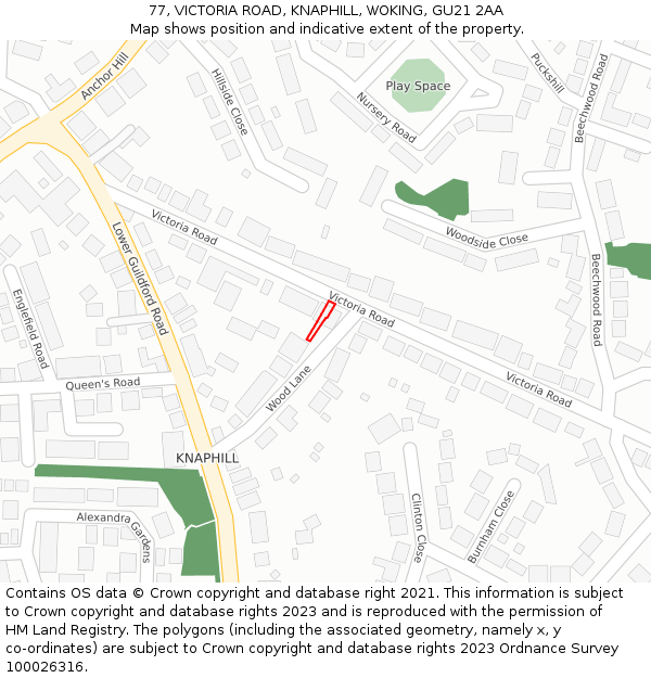 77, VICTORIA ROAD, KNAPHILL, WOKING, GU21 2AA: Location map and indicative extent of plot