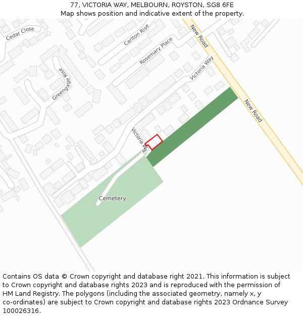 77, VICTORIA WAY, MELBOURN, ROYSTON, SG8 6FE: Location map and indicative extent of plot