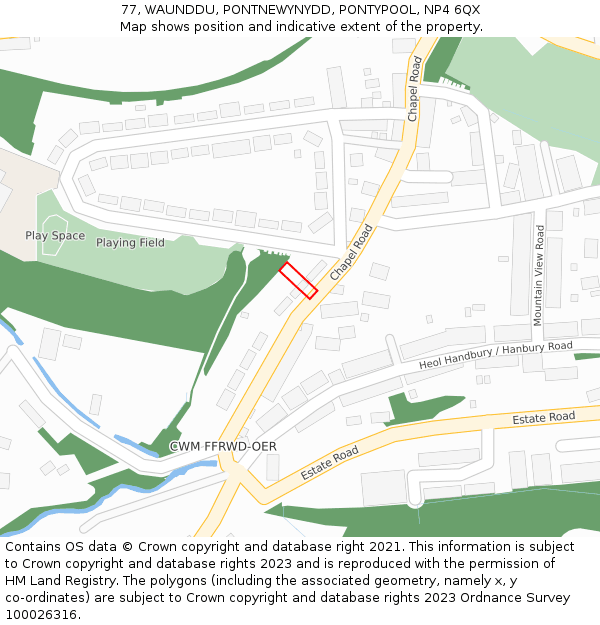 77, WAUNDDU, PONTNEWYNYDD, PONTYPOOL, NP4 6QX: Location map and indicative extent of plot