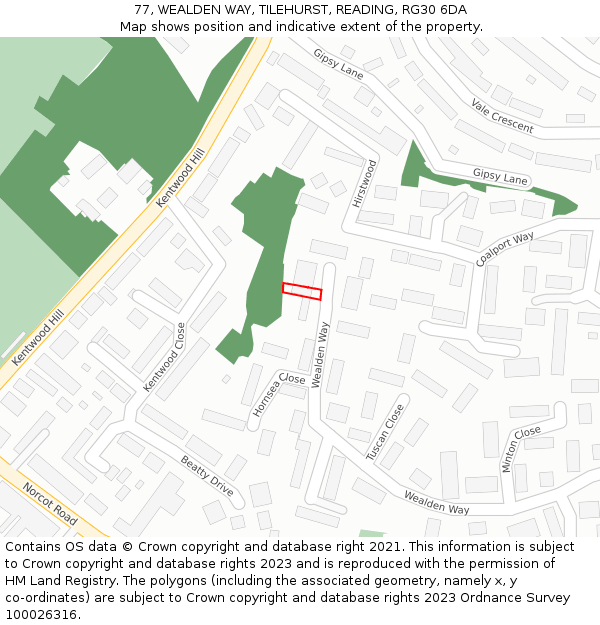 77, WEALDEN WAY, TILEHURST, READING, RG30 6DA: Location map and indicative extent of plot