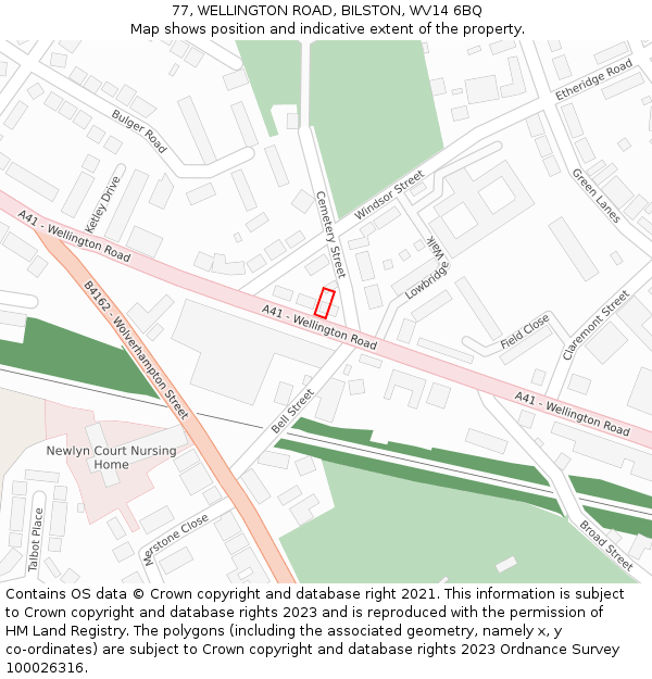 77, WELLINGTON ROAD, BILSTON, WV14 6BQ: Location map and indicative extent of plot