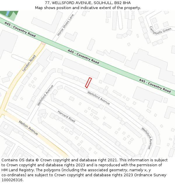 77, WELLSFORD AVENUE, SOLIHULL, B92 8HA: Location map and indicative extent of plot