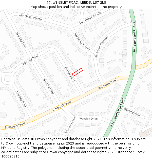 77, WENSLEY ROAD, LEEDS, LS7 2LS: Location map and indicative extent of plot