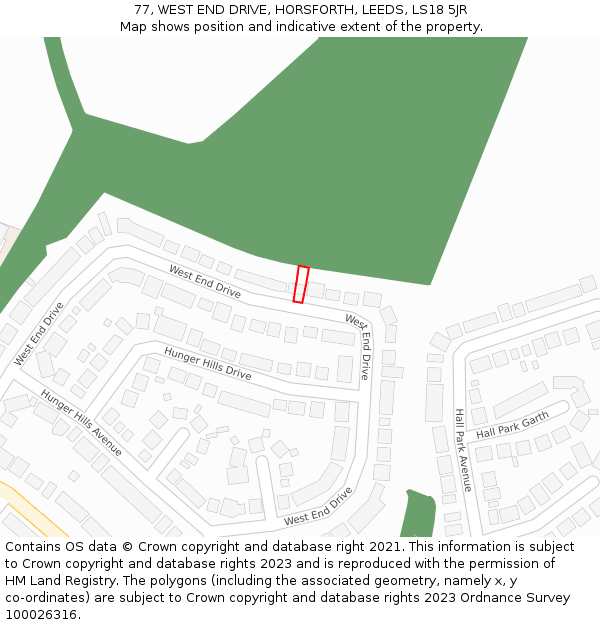 77, WEST END DRIVE, HORSFORTH, LEEDS, LS18 5JR: Location map and indicative extent of plot