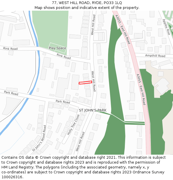 77, WEST HILL ROAD, RYDE, PO33 1LQ: Location map and indicative extent of plot