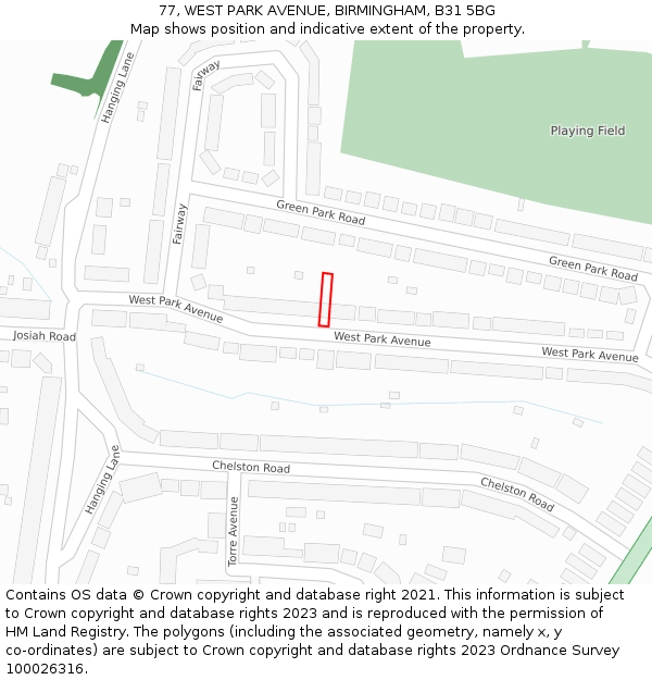 77, WEST PARK AVENUE, BIRMINGHAM, B31 5BG: Location map and indicative extent of plot