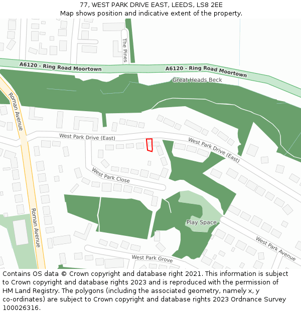 77, WEST PARK DRIVE EAST, LEEDS, LS8 2EE: Location map and indicative extent of plot