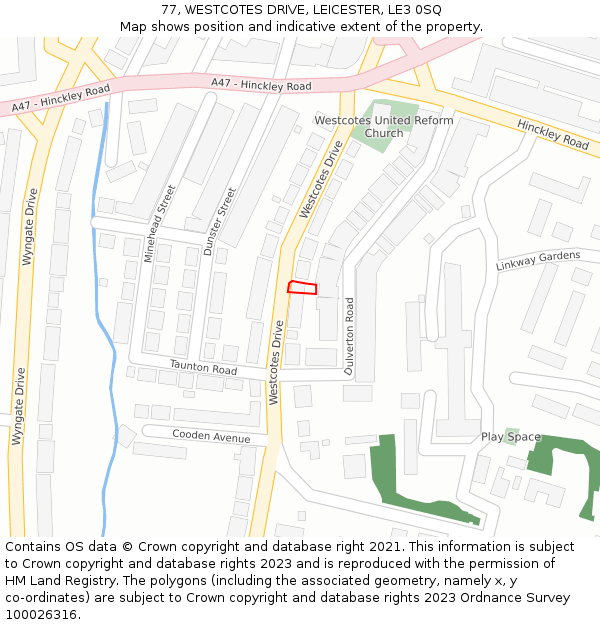 77, WESTCOTES DRIVE, LEICESTER, LE3 0SQ: Location map and indicative extent of plot