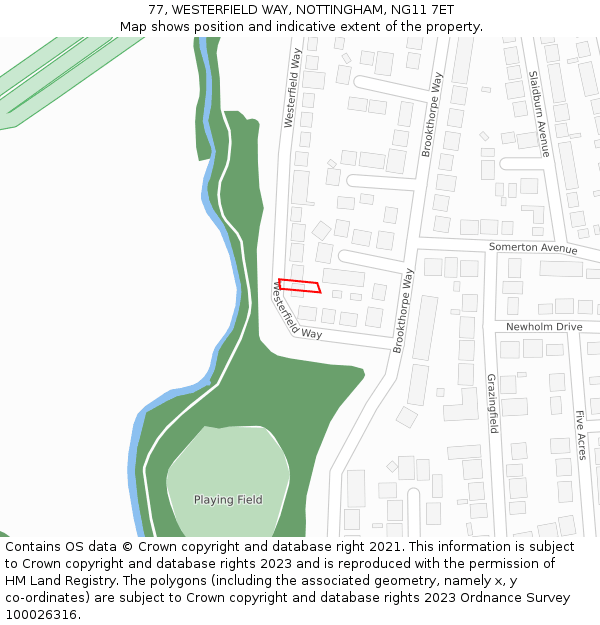 77, WESTERFIELD WAY, NOTTINGHAM, NG11 7ET: Location map and indicative extent of plot