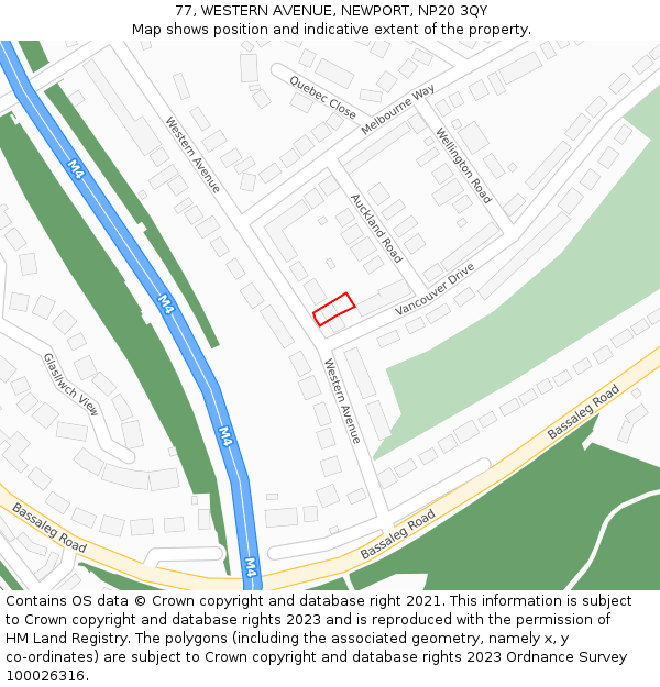 77, WESTERN AVENUE, NEWPORT, NP20 3QY: Location map and indicative extent of plot