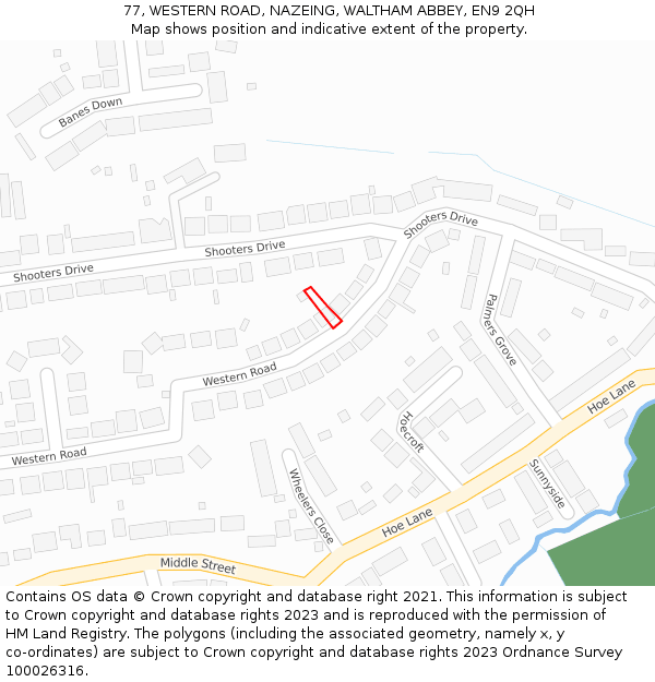 77, WESTERN ROAD, NAZEING, WALTHAM ABBEY, EN9 2QH: Location map and indicative extent of plot