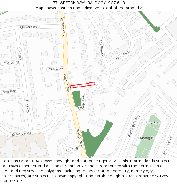 77, WESTON WAY, BALDOCK, SG7 6HB: Location map and indicative extent of plot