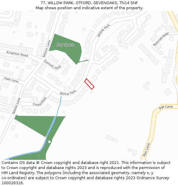 77, WILLOW PARK, OTFORD, SEVENOAKS, TN14 5NF: Location map and indicative extent of plot