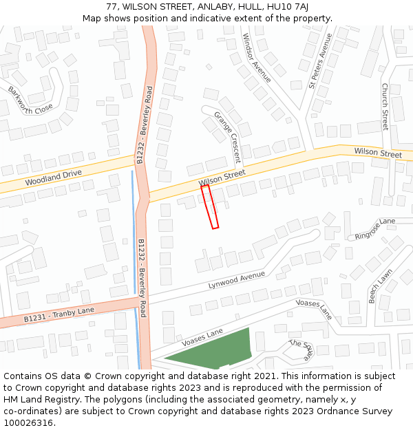 77, WILSON STREET, ANLABY, HULL, HU10 7AJ: Location map and indicative extent of plot