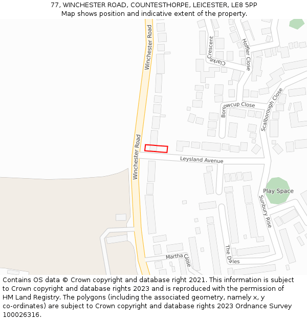 77, WINCHESTER ROAD, COUNTESTHORPE, LEICESTER, LE8 5PP: Location map and indicative extent of plot
