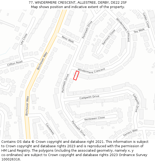 77, WINDERMERE CRESCENT, ALLESTREE, DERBY, DE22 2SF: Location map and indicative extent of plot