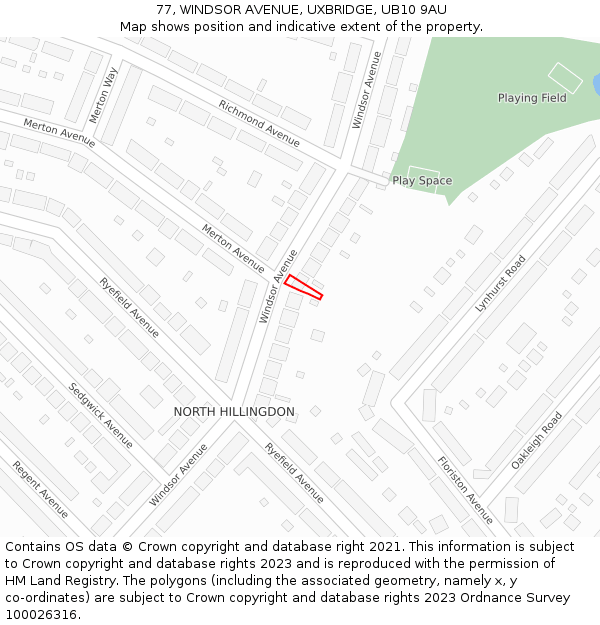 77, WINDSOR AVENUE, UXBRIDGE, UB10 9AU: Location map and indicative extent of plot