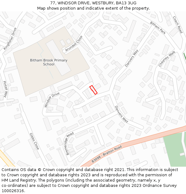 77, WINDSOR DRIVE, WESTBURY, BA13 3UG: Location map and indicative extent of plot