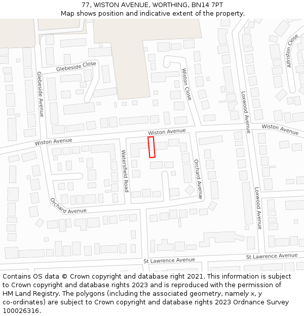 77, WISTON AVENUE, WORTHING, BN14 7PT: Location map and indicative extent of plot