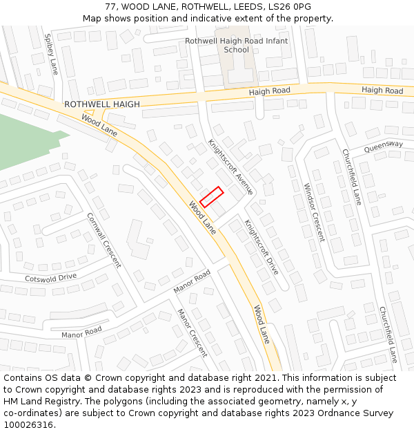 77, WOOD LANE, ROTHWELL, LEEDS, LS26 0PG: Location map and indicative extent of plot