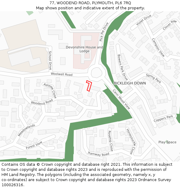 77, WOODEND ROAD, PLYMOUTH, PL6 7RQ: Location map and indicative extent of plot