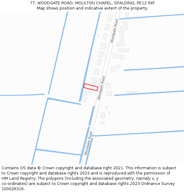 77, WOODGATE ROAD, MOULTON CHAPEL, SPALDING, PE12 0XF: Location map and indicative extent of plot