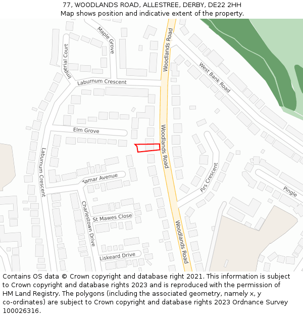 77, WOODLANDS ROAD, ALLESTREE, DERBY, DE22 2HH: Location map and indicative extent of plot
