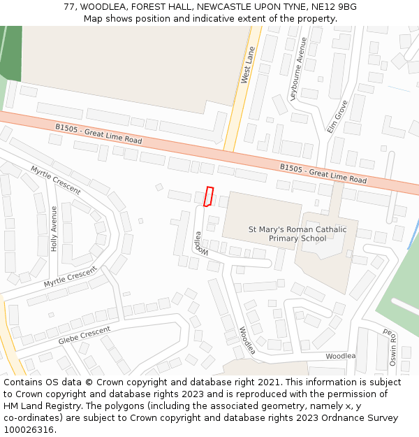 77, WOODLEA, FOREST HALL, NEWCASTLE UPON TYNE, NE12 9BG: Location map and indicative extent of plot