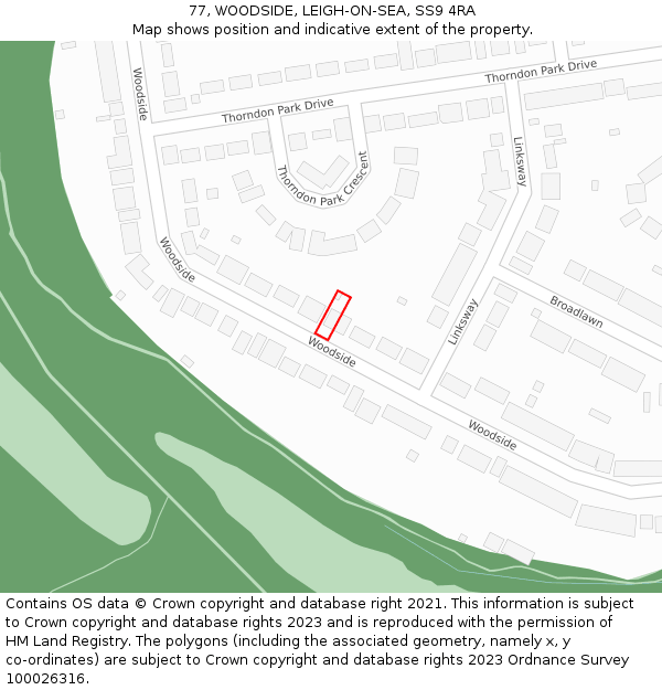 77, WOODSIDE, LEIGH-ON-SEA, SS9 4RA: Location map and indicative extent of plot