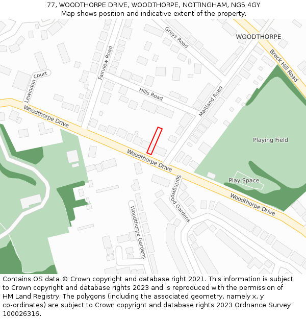 77, WOODTHORPE DRIVE, WOODTHORPE, NOTTINGHAM, NG5 4GY: Location map and indicative extent of plot