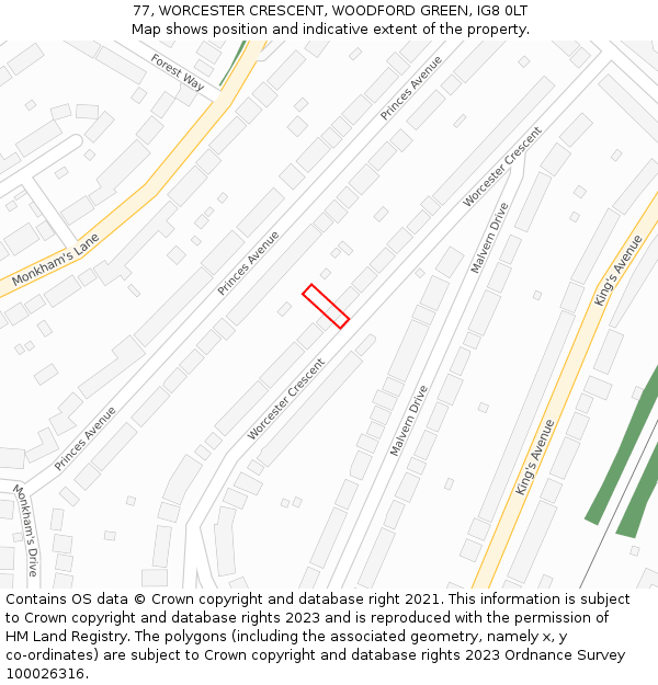 77, WORCESTER CRESCENT, WOODFORD GREEN, IG8 0LT: Location map and indicative extent of plot