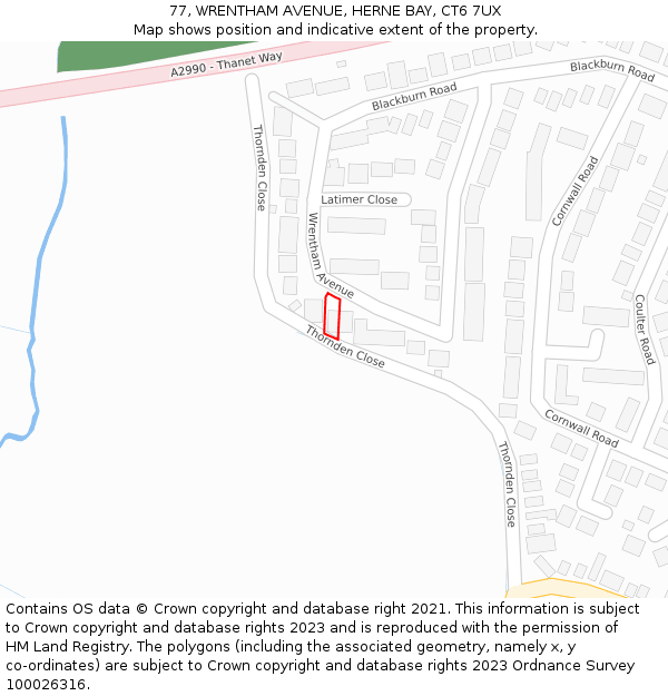 77, WRENTHAM AVENUE, HERNE BAY, CT6 7UX: Location map and indicative extent of plot