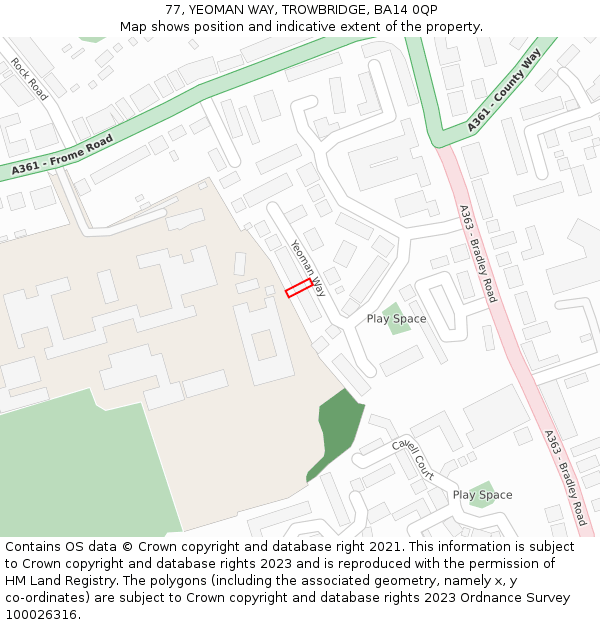 77, YEOMAN WAY, TROWBRIDGE, BA14 0QP: Location map and indicative extent of plot