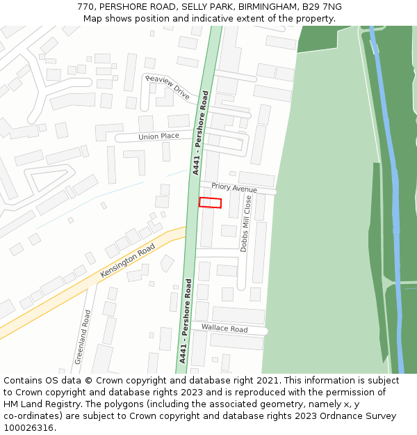 770, PERSHORE ROAD, SELLY PARK, BIRMINGHAM, B29 7NG: Location map and indicative extent of plot