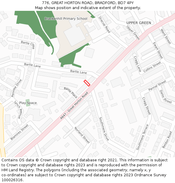 776, GREAT HORTON ROAD, BRADFORD, BD7 4PY: Location map and indicative extent of plot