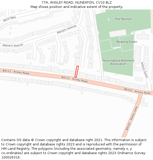 77A, ANSLEY ROAD, NUNEATON, CV10 8LZ: Location map and indicative extent of plot