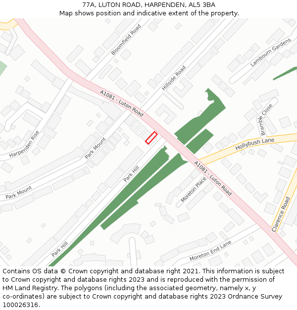 77A, LUTON ROAD, HARPENDEN, AL5 3BA: Location map and indicative extent of plot