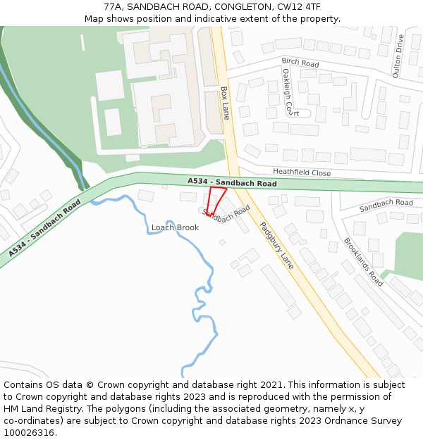 77A, SANDBACH ROAD, CONGLETON, CW12 4TF: Location map and indicative extent of plot