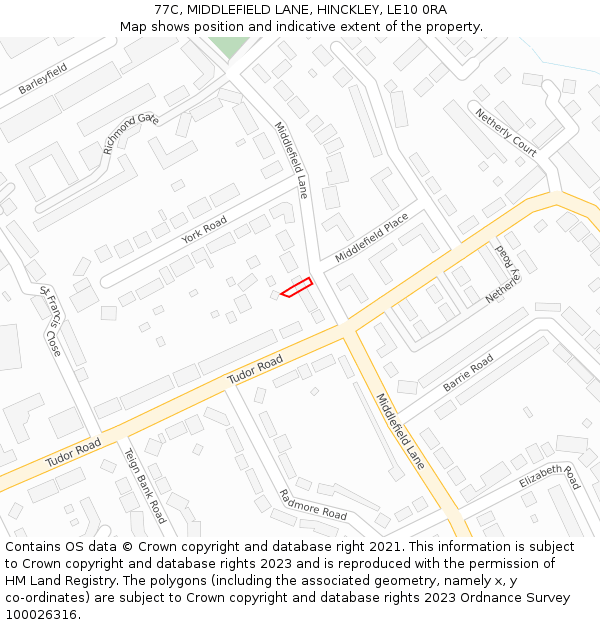 77C, MIDDLEFIELD LANE, HINCKLEY, LE10 0RA: Location map and indicative extent of plot