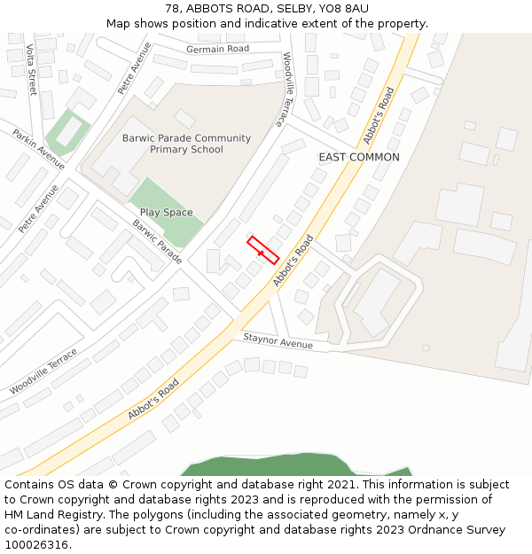 78, ABBOTS ROAD, SELBY, YO8 8AU: Location map and indicative extent of plot