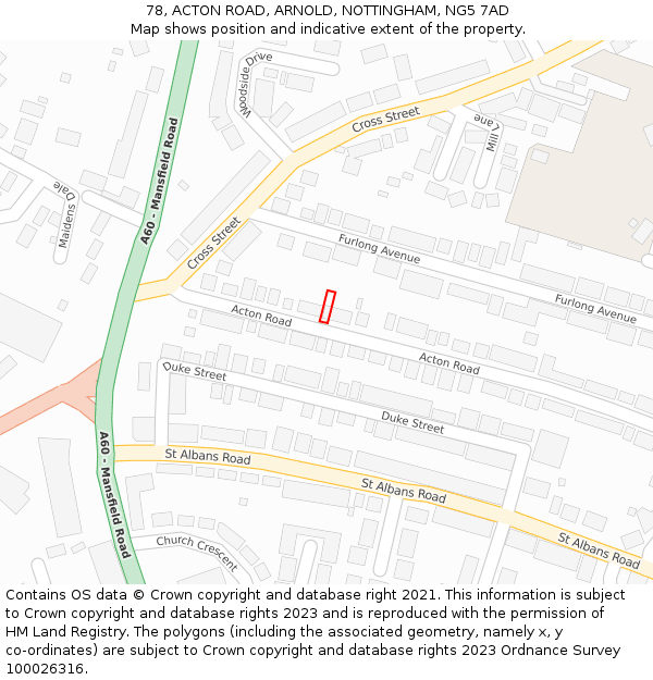 78, ACTON ROAD, ARNOLD, NOTTINGHAM, NG5 7AD: Location map and indicative extent of plot