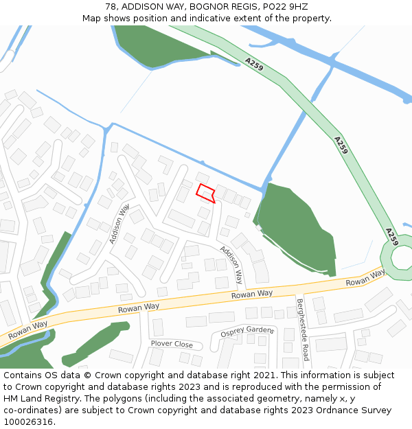 78, ADDISON WAY, BOGNOR REGIS, PO22 9HZ: Location map and indicative extent of plot