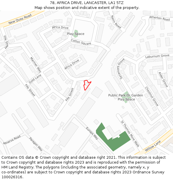 78, AFRICA DRIVE, LANCASTER, LA1 5TZ: Location map and indicative extent of plot