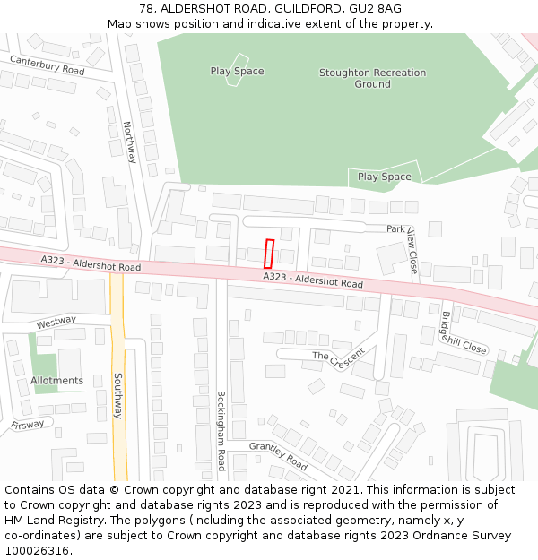 78, ALDERSHOT ROAD, GUILDFORD, GU2 8AG: Location map and indicative extent of plot